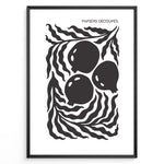 Ladda upp bild till gallerivisning, Papiers Découpés Plakat | Matisse Poster | Tre store cirkulære former omgivet af bølgende linjer i sort-hvid minimalistisk design
