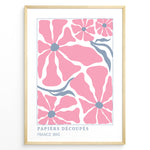Ladda upp bild till gallerivisning, Papiers Découpés Floral Plakat | Matisse Poster | Store pink blomster med blå centre og stiliserede blå stængler
