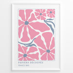 Ladda upp bild till gallerivisning, Papiers Découpés Floral Plakat | Matisse Poster | Store pink blomster med blå centre og stiliserede blå stængler
