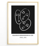 Ladda upp bild till gallerivisning, Galerie Berggruen Plakat | Matisse Poster | Tre abstrakte ansigter tegnet med hvide linjer på sort baggrund

