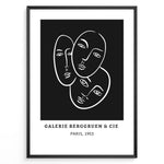 Ladda upp bild till gallerivisning, Galerie Berggruen Plakat | Matisse Poster | Tre abstrakte ansigter tegnet med hvide linjer på sort baggrund
