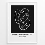 Ladda upp bild till gallerivisning, Galerie Berggruen Plakat | Matisse Poster | Tre abstrakte ansigter tegnet med hvide linjer på sort baggrund
