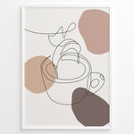 Ladda upp bild till gallerivisning, Abstract line art poster of a hand pouring coffee into a cup with beige and brown shapes.
