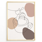 Ladda upp bild till gallerivisning, Abstract line art poster of a hand pouring coffee into a cup with beige and brown shapes.
