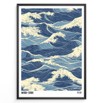 Ladda upp bild till gallerivisning, Japanese-style illustration of blue ocean waves with wabi-sabi text in a minimalist framed poster.
