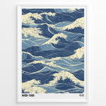 Ladda upp bild till gallerivisning, Japanese-style illustration of blue ocean waves with wabi-sabi text in a minimalist framed poster.
