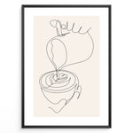 Ladda upp bild till gallerivisning, Minimalist coffee line art poster showing a hand pouring milk into a coffee cup to create latte art.
