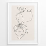Ladda upp bild till gallerivisning, Minimalist coffee line art poster showing a hand pouring milk into a coffee cup to create latte art.
