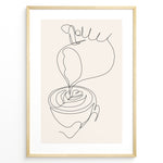 Ladda upp bild till gallerivisning, Minimalist coffee line art poster showing a hand pouring milk into a coffee cup to create latte art.
