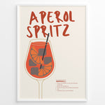 Ladda upp bild till gallerivisning, Aperol Spritz cocktail poster with illustrated orange drink, ice cubes, and straw on a cream background in a white frame.
