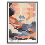 Ladda upp bild till gallerivisning, Colorful Japanese abstract landscape with waves, clouds, and textured patterns in a framed poster.
