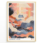 Ladda upp bild till gallerivisning, Colorful Japanese abstract landscape with waves, clouds, and textured patterns in a framed poster.
