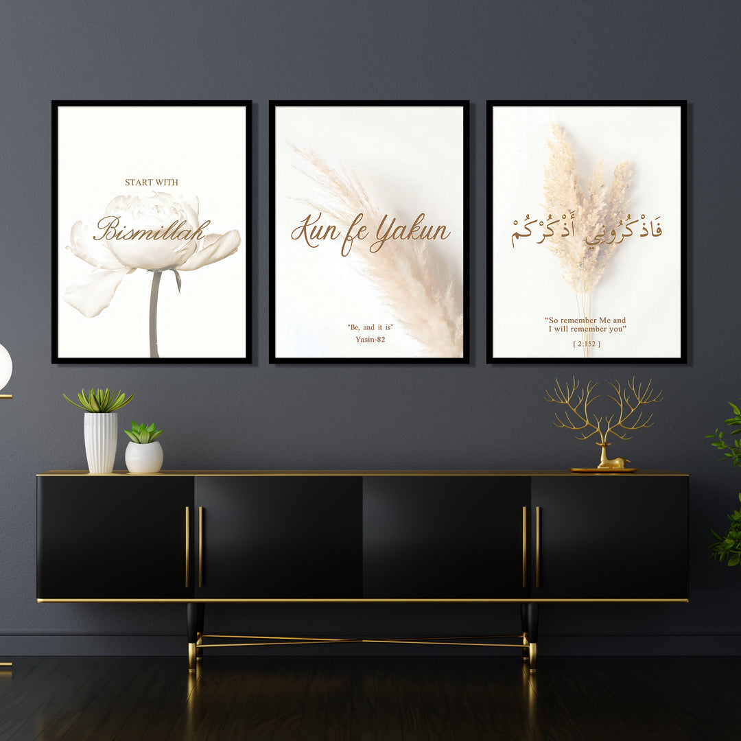 3x Islam Posters | Bismillah | Endast fairy Yakun | Fathkuruni Athkurkum