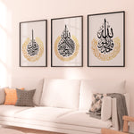 Ladda upp bild till gallerivisning, 3x Islam Posters Guld | Ayat Al-Kursi | Surat An-Nas | Surat Al-Ikhalas
