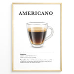 Ladda upp bild till gallerivisning, Illustrated Americano recipe poster with a glass mug of coffee and preparation steps.
