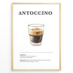 Ladda upp bild till gallerivisning, Illustrated Antoccino recipe poster with a glass of espresso and steamed milk.
