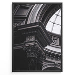Ladda upp bild till gallerivisning, Fashion Plakat | Architectural Elegance: Classical Interior with Ornate Column and Dome Plakaty.dk | Close-up photograph of an ornate Corinthian column supporting a decorated entablature beneath a domed ceiling with intricate molding and classical architectural detailing.
