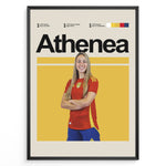 Ladda upp bild till gallerivisning, Athenea del Castillo plakat | Spanien landsholdstrøje i rød og gul med selvsikker attitude – ideel til fans af kvindefodbold og Spanien
