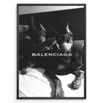 Ladda upp bild till gallerivisning, Fashion Plakat | Balenciaga Poster Featuring Dobermans in Black and White Plakaty.dk | Black and white poster of two Dobermans lying on a bed with the Balenciaga logo across the center.
