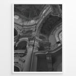 Ladda upp bild till gallerivisning, Fashion Plakat | Baroque Church Interior – Architectural Black and White Photography Plakaty.dk | Black and white photograph of a grand Baroque church interior with ornate columns, decorative arches, and ceiling frescoes
