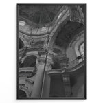 Ladda upp bild till gallerivisning, Fashion Plakat | Baroque Church Interior – Architectural Black and White Photography Plakaty.dk | Black and white photograph of a grand Baroque church interior with ornate columns, decorative arches, and ceiling frescoes
