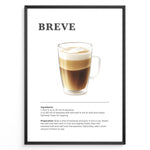 Ladda upp bild till gallerivisning, Illustrated Breve coffee recipe poster with a glass of espresso and steamed half-and-half.
