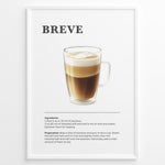 Ladda upp bild till gallerivisning, Illustrated Breve coffee recipe poster with a glass of espresso and steamed half-and-half.
