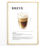 Ladda upp bild till gallerivisning, Illustrated Breve coffee recipe poster with a glass of espresso and steamed half-and-half.
