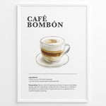 Ladda upp bild till gallerivisning, Illustrated Café Bombón recipe poster with layered espresso and condensed milk in a glass cup.
