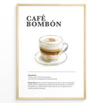 Ladda upp bild till gallerivisning, Illustrated Café Bombón recipe poster with layered espresso and condensed milk in a glass cup.
