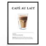 Ladda upp bild till gallerivisning, Illustrated Café au Lait recipe poster with a glass of coffee and steamed milk.

