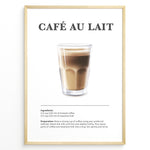 Ladda upp bild till gallerivisning, Illustrated Café au Lait recipe poster with a glass of coffee and steamed milk.
