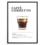 Ladda upp bild till gallerivisning, Illustrated Caffè Corretto recipe poster with espresso mixed with liquor in a clear glass.
