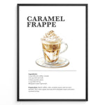 Ladda upp bild till gallerivisning, Illustrated Caramel Frappe recipe poster with an iced coffee drink topped with whipped cream and caramel.

