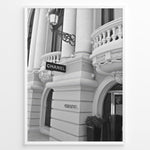 Ladda upp bild till gallerivisning, Fashion Plakat | Chanel Boutique Exterior – Monte Carlo, Monaco Plakaty.dk | Black and white photo of the Chanel storefront in Monte Carlo, Monaco, showcasing ornate architecture with columns, balconies, and a hanging sign.
