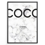 Ladda upp bild till gallerivisning, Fashion Plakat | Coco Chanel Quote Poster on Marble Background – Fashion Wall Art Plakaty.dk | Minimalist poster with large &quot;COCO&quot; text and a Chanel quote on a white marble background: &quot;I don&#39;t do fashion, I am fashion.&quot;
