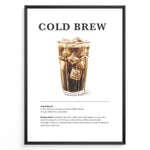 Ladda upp bild till gallerivisning, Illustrated Cold Brew recipe poster with a tall glass of iced coffee and ice cubes.
