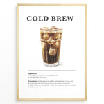 Ladda upp bild till gallerivisning, Illustrated Cold Brew recipe poster with a tall glass of iced coffee and ice cubes.
