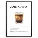 Ladda upp bild till gallerivisning, Illustrated Cortadito recipe poster with a glass of espresso mixed with steamed milk.

