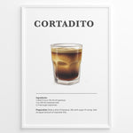 Ladda upp bild till gallerivisning, Illustrated Cortadito recipe poster with a glass of espresso mixed with steamed milk.
