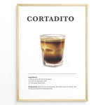 Ladda upp bild till gallerivisning, Illustrated Cortadito recipe poster with a glass of espresso mixed with steamed milk.
