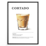 Ladda upp bild till gallerivisning, Illustrated Cortado recipe poster with a glass of espresso mixed with steamed milk.
