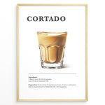 Ladda upp bild till gallerivisning, Illustrated Cortado recipe poster with a glass of espresso mixed with steamed milk.
