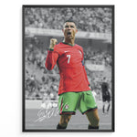 Ladda upp bild till gallerivisning, Cristiano Ronaldo celebrating in Portugal red and green jersey framed plakat
