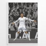 Ladda upp bild till gallerivisning, Cristiano Ronaldo celebrating in Real Madrid white jersey framed plakat
