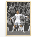 Ladda upp bild till gallerivisning, Cristiano Ronaldo celebrating in Real Madrid white jersey framed plakat
