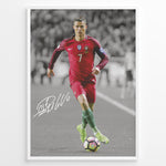 Ladda upp bild till gallerivisning, Cristiano Ronaldo dribbling in Portugal red jersey framed plakat
