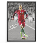 Ladda upp bild till gallerivisning, Cristiano Ronaldo dribbling in Portugal red jersey framed plakat
