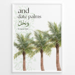 Ladda upp bild till gallerivisning, Dadelpalmer plakat med botanisk illustration og engelsk samt arabisk typografi inspireret af Koranens frugter
