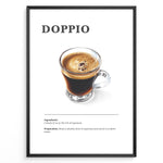 Ladda upp bild till gallerivisning, Illustrated Doppio recipe poster with a clear glass of double espresso.
